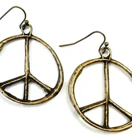 Peace Sign Dangle Earrings in Brass Ox