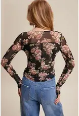 Floral Mesh Long Sleeve Layering Top