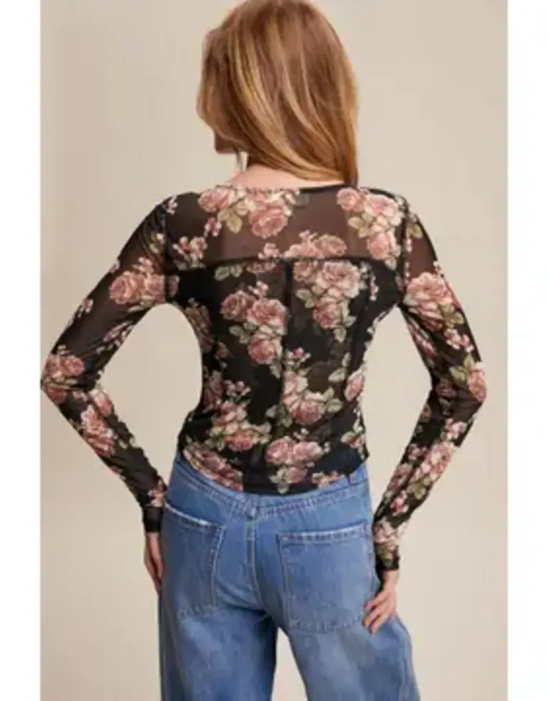 Floral Mesh Long Sleeve Layering Top