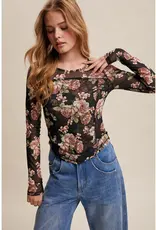 Floral Mesh Long Sleeve Layering Top