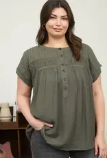 Eyelet Trim Button Henley Top