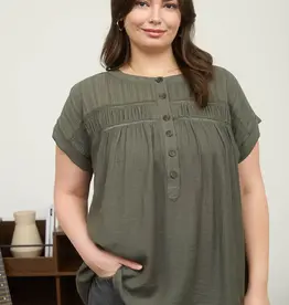 Eyelet Trim Button Henley Top