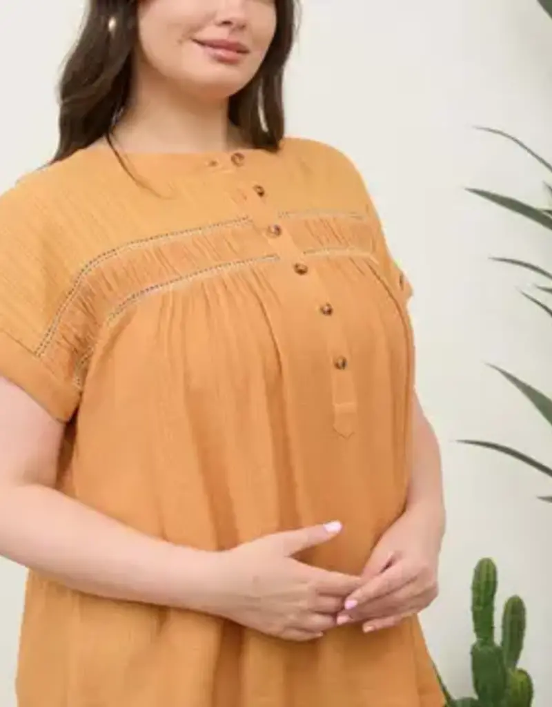 Eyelet Trim Button Henley Top