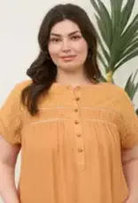 Eyelet Trim Button Henley Top