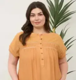 Eyelet Trim Button Henley Top