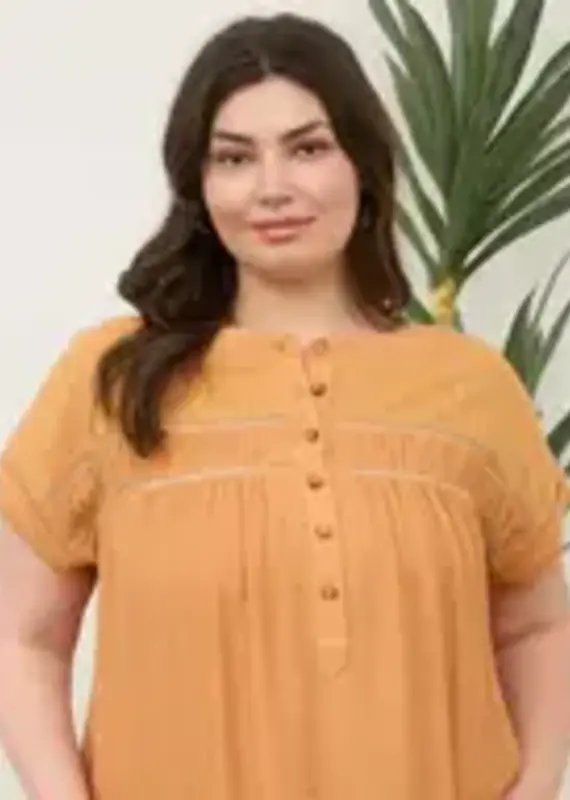 Eyelet Trim Button Henley Top