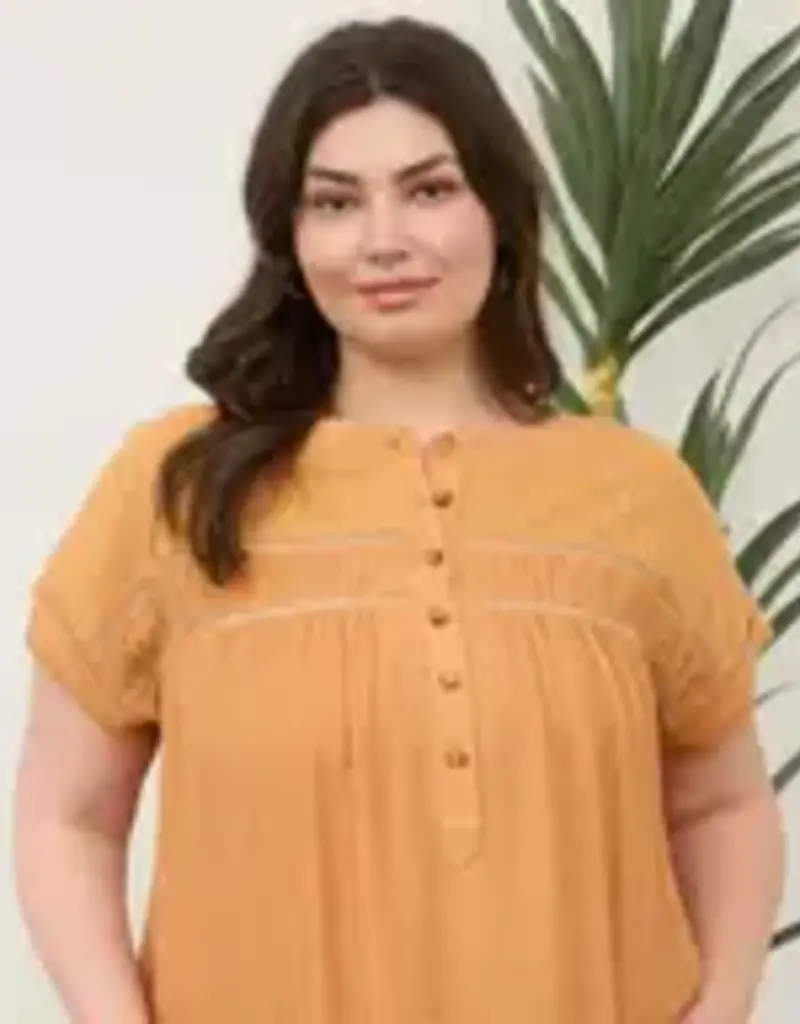Eyelet Trim Button Henley Top