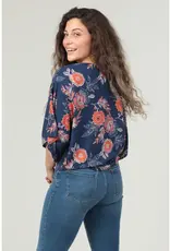 Smell the Flowers V Neck Kimono Sleeve Tie Waist Top
