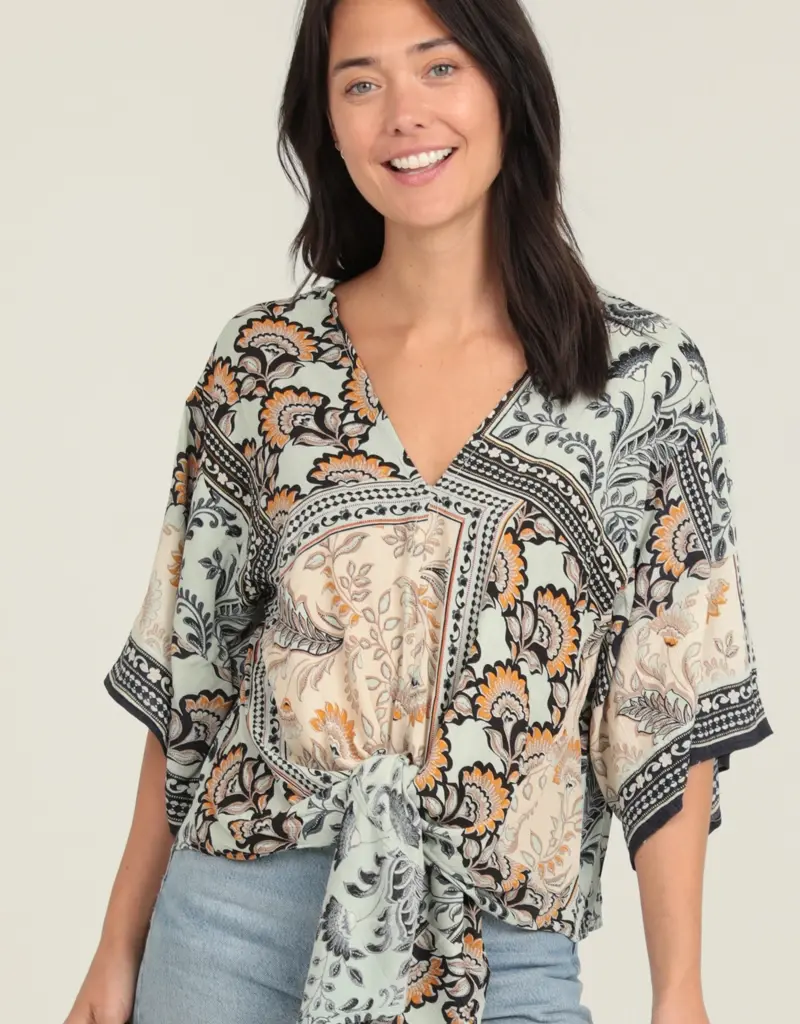 Patchwork printed Tie Waist Top