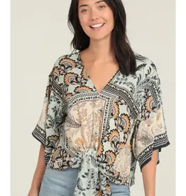 Patchwork printed Tie Waist Top