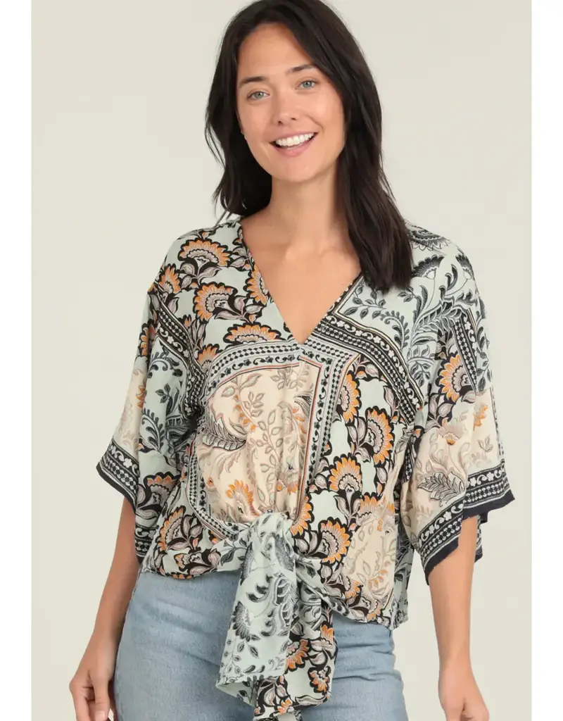 Patchwork printed Tie Waist Top