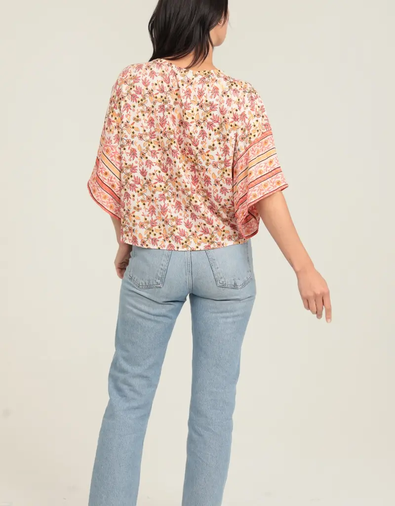 Party Time V Neck Tie Waist Kimono Sleeve Top