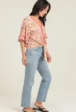 Party Time V Neck Tie Waist Kimono Sleeve Top
