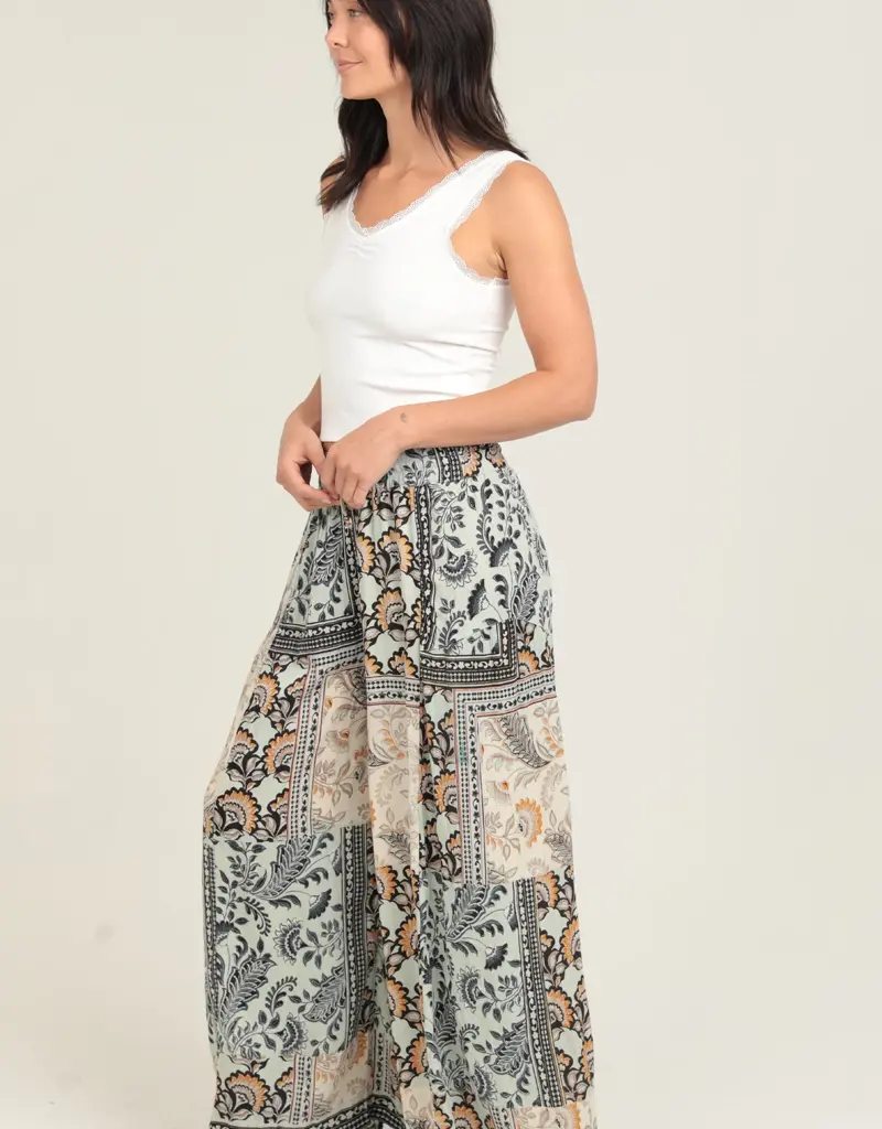 Patchwork Print Wide Leg Pant