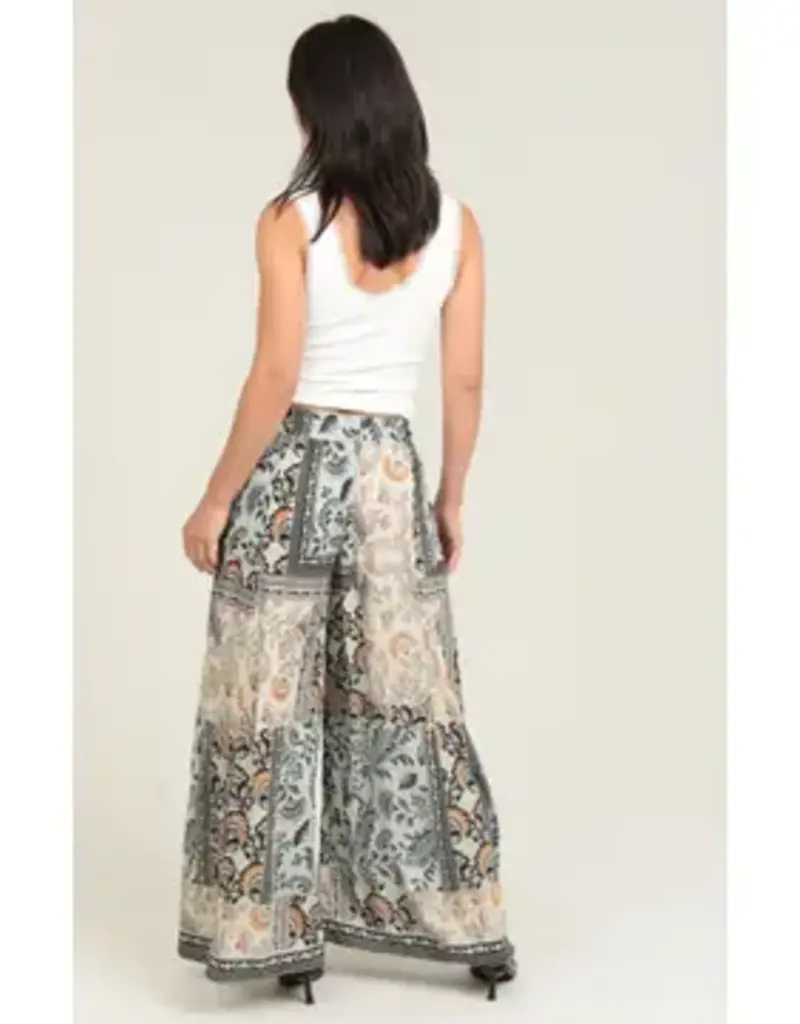 Patchwork Print Wide Leg Pant