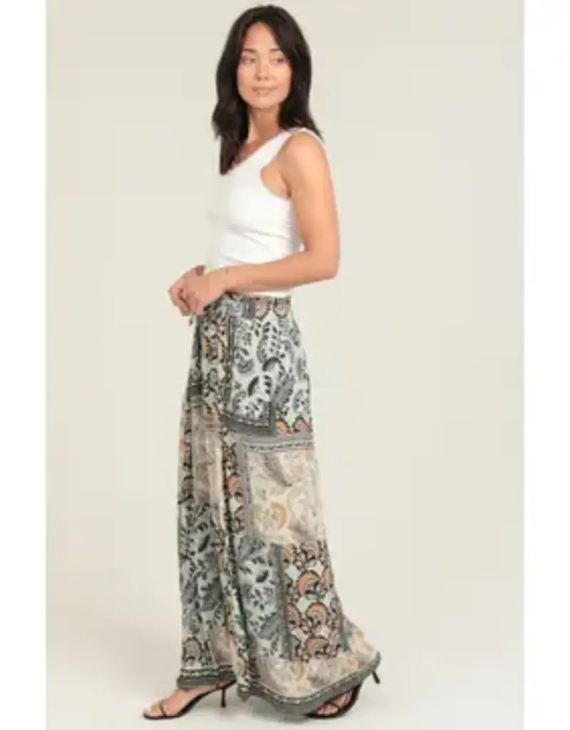 Patchwork Print Wide Leg Pant