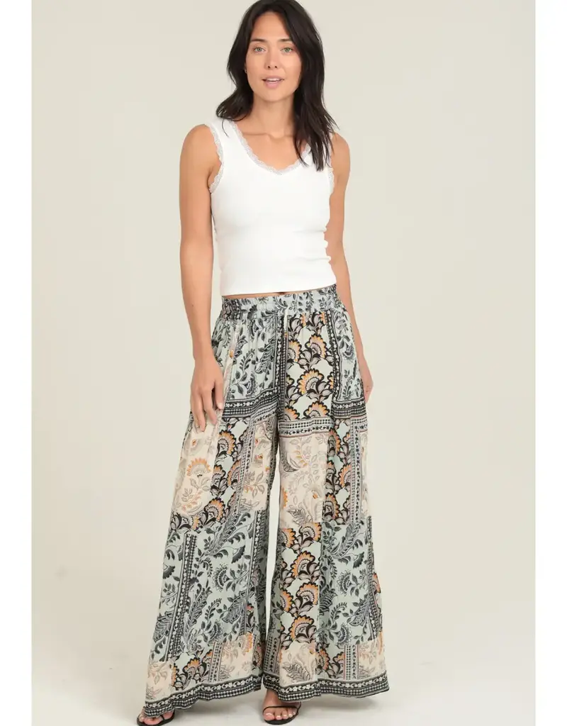 Patchwork Print Wide Leg Pant