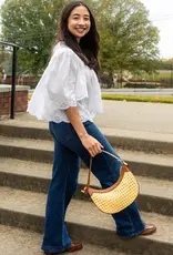 Daisy Half-Moon Rattan Crossbody w/ Contrast
