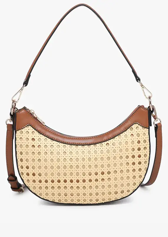 Daisy Half-Moon Rattan Crossbody w/ Contrast