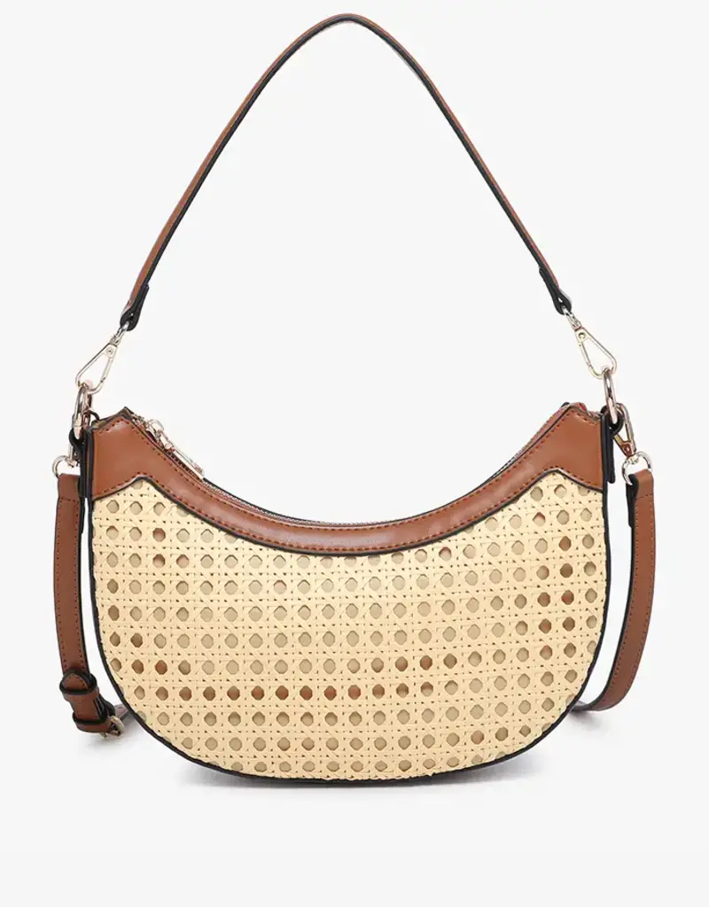 Daisy Half-Moon Rattan Crossbody w/ Contrast