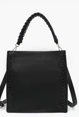 Esme Whipstitch Detail Tote w/ Braided Handle - Black
