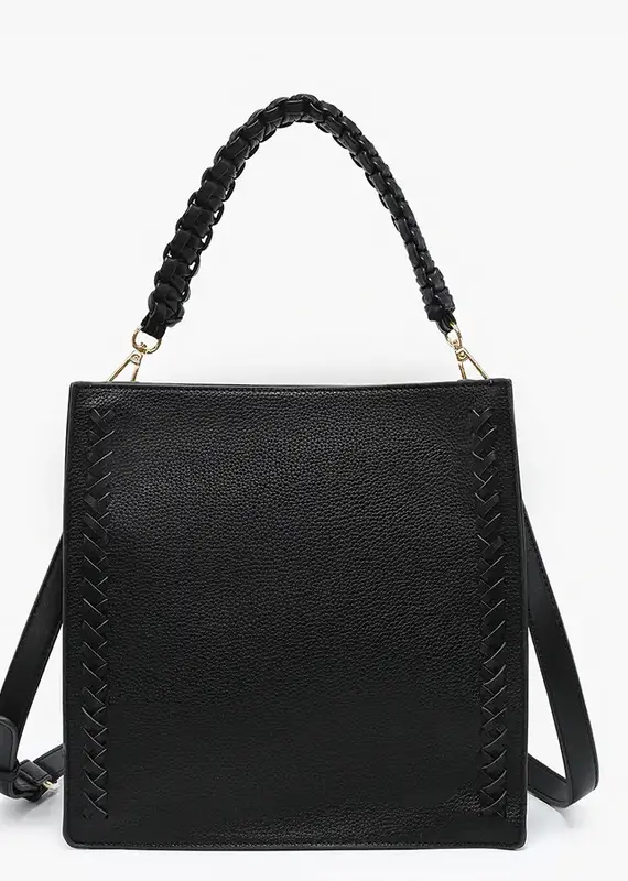 Esme Whipstitch Detail Tote w/ Braided Handle - Black