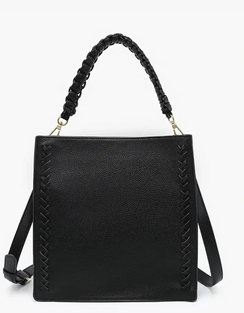 Esme Whipstitch Detail Tote w/ Braided Handle - Black