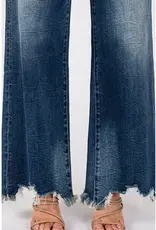 High Rise Stretch Jean w/ Wide Leg & Destroyed Hem