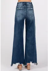 High Rise Stretch Jean w/ Wide Leg & Destroyed Hem