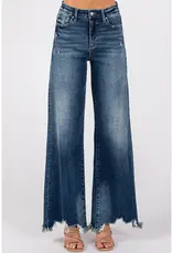 High Rise Stretch Jean w/ Wide Leg & Destroyed Hem