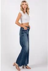 High Rise Stretch Jean w/ Wide Leg & Destroyed Hem