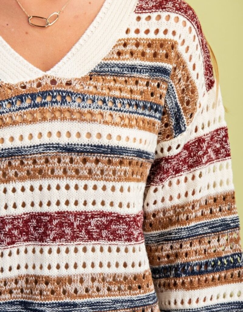 Striped Crochet Knit Sweater