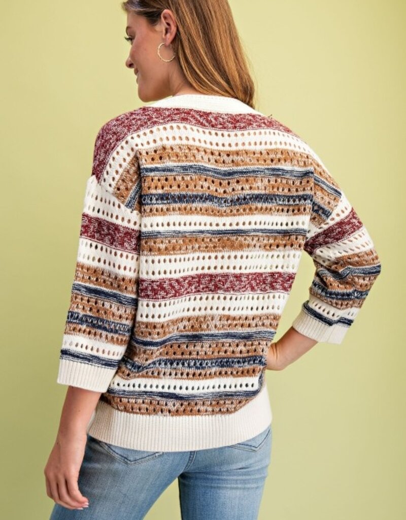 Striped Crochet Knit Sweater