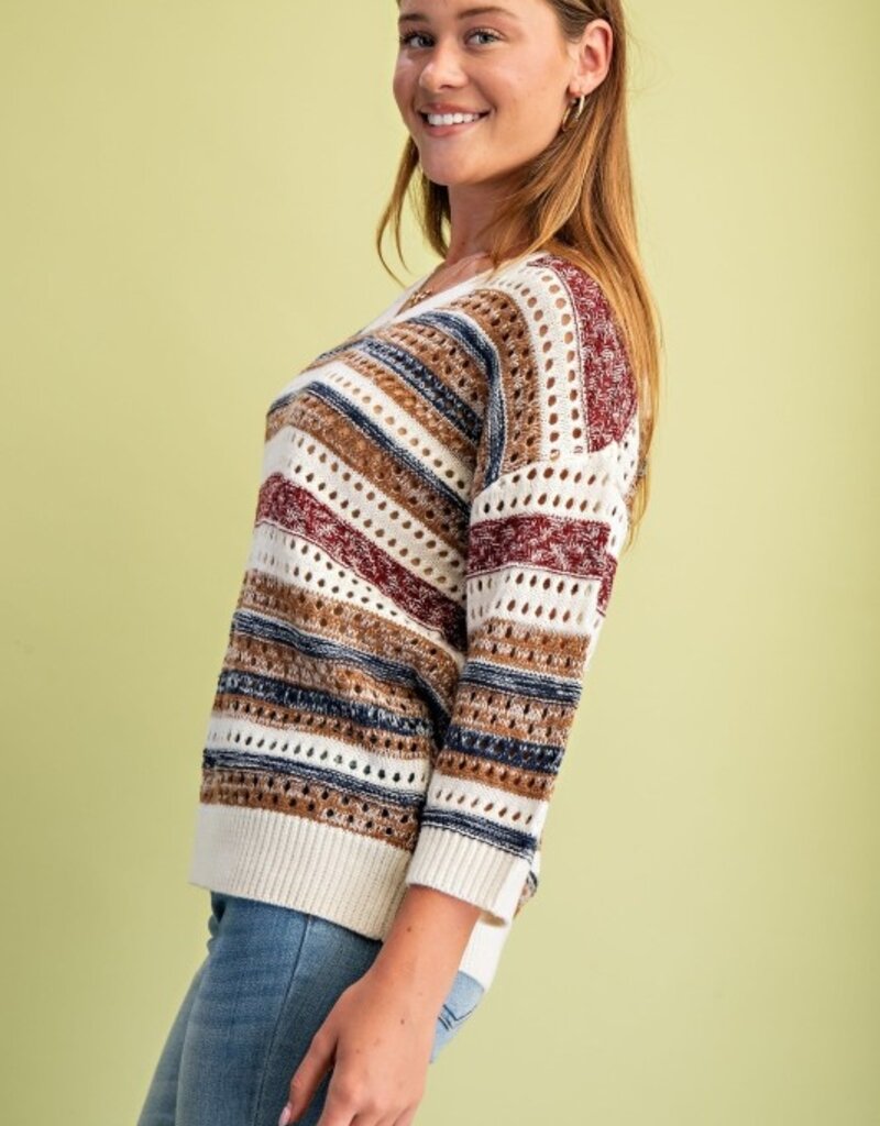 Striped Crochet Knit Sweater