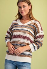 Striped Crochet Knit Sweater