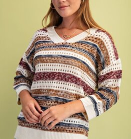 Striped Crochet Knit Sweater