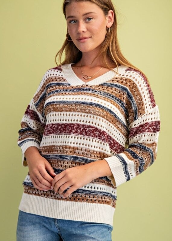 Striped Crochet Knit Sweater