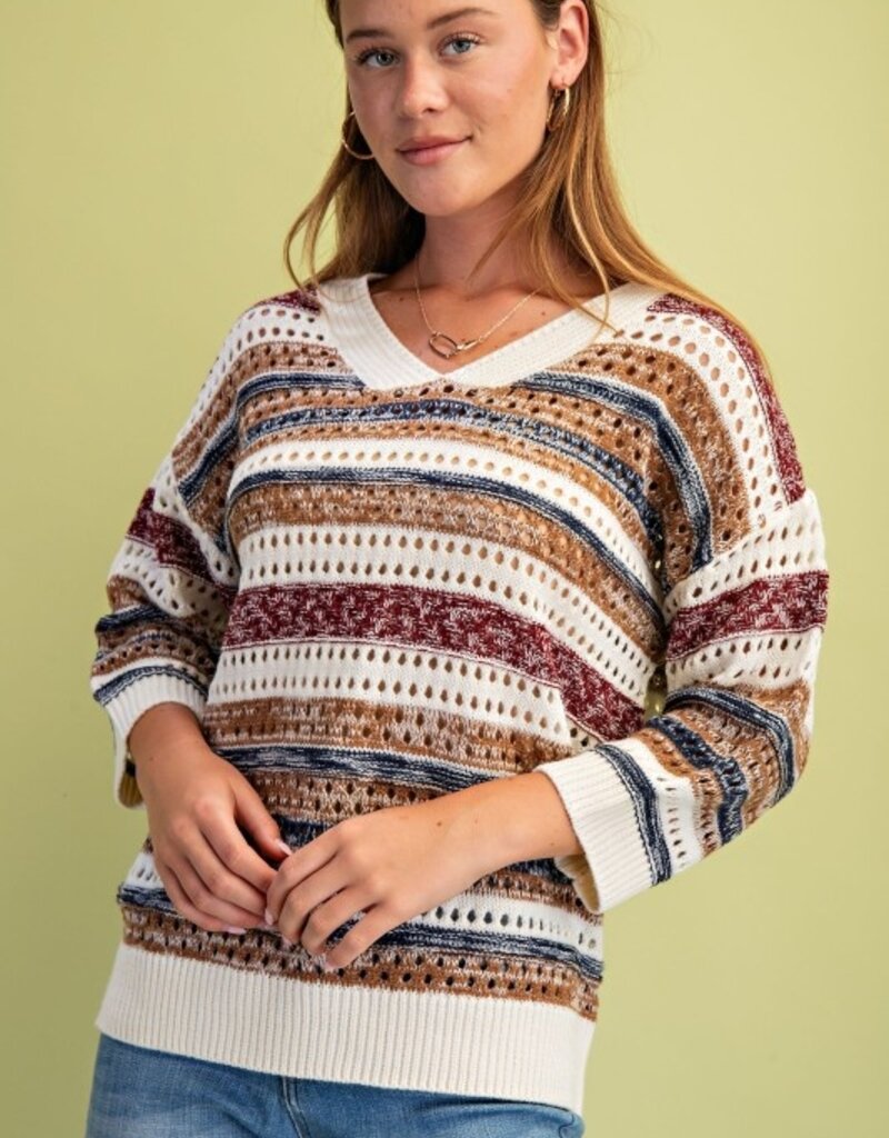 Striped Crochet Knit Sweater