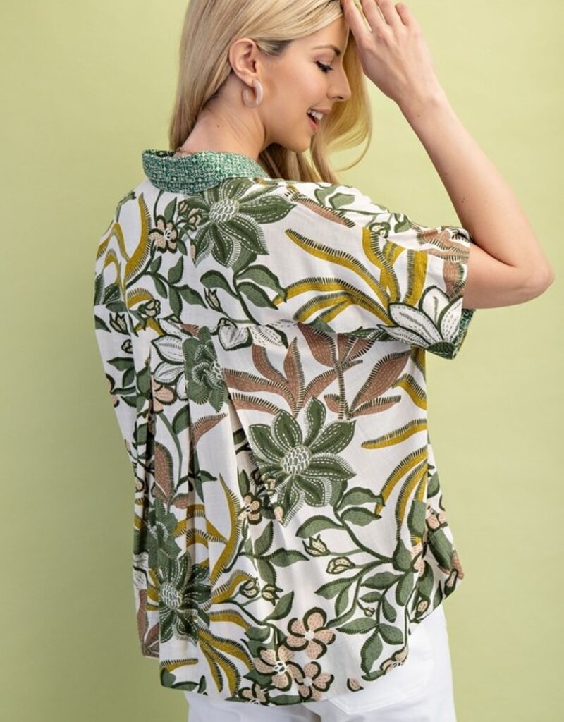 Mixed Print Button Down Top