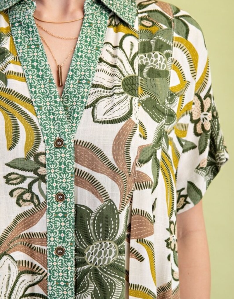 Mixed Print Button Down Top