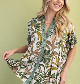 Mixed Print Button Down Top