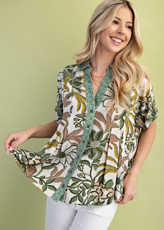 Mixed Print Button Down Top