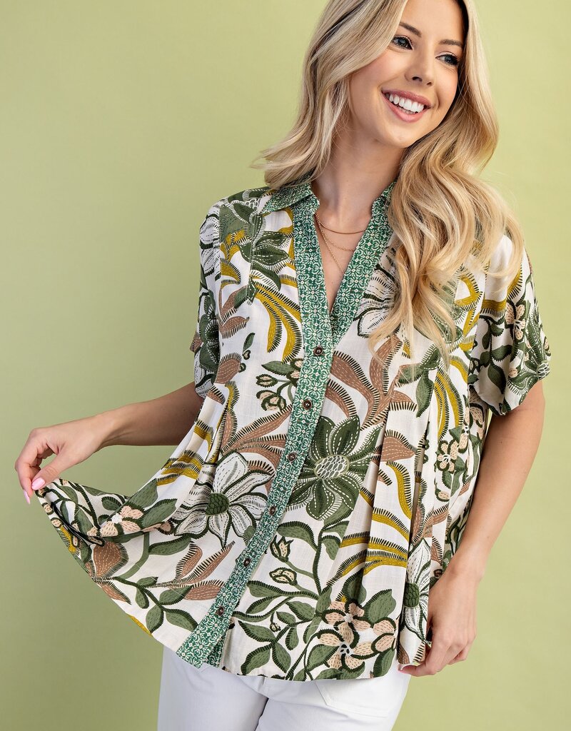 Mixed Print Button Down Top