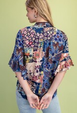 Rachel Mixed Print Ruffled Bell Sleeve Top