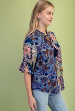 Rachel Mixed Print Ruffled Bell Sleeve Top