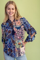 Rachel Mixed Print Ruffled Bell Sleeve Top