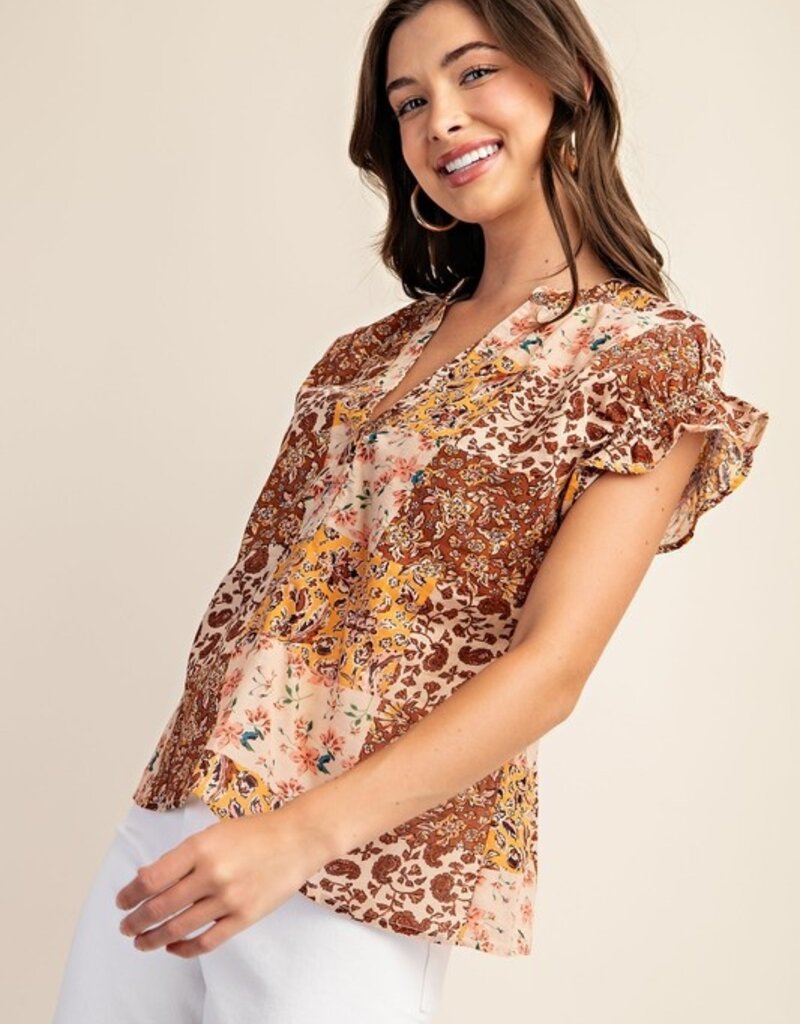 Floral Smocked Flutter Sleeve Top