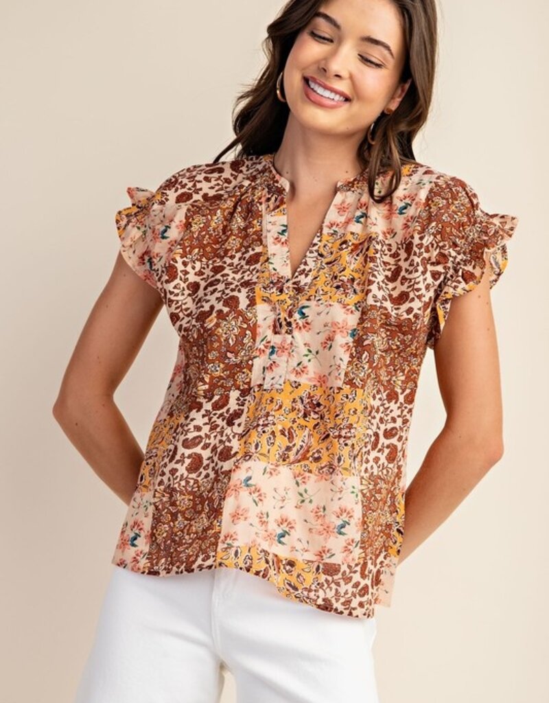 Floral Smocked Flutter Sleeve Top