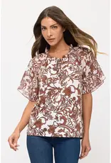 Angel Peasant Floral Mix Media Tie Ruffle Neck TOP