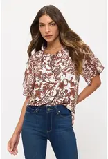 Angel Peasant Floral Mix Media Tie Ruffle Neck TOP
